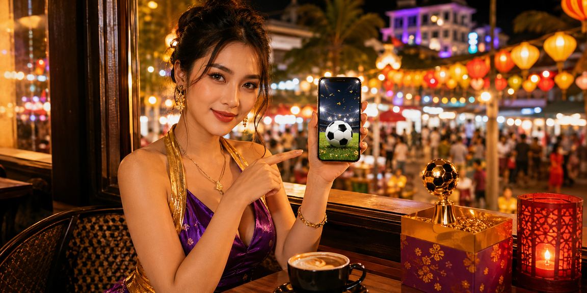 Người dùng Phú Quốc xem kèo bóng đá trên điện thoại cùng cà phê buổi sáng