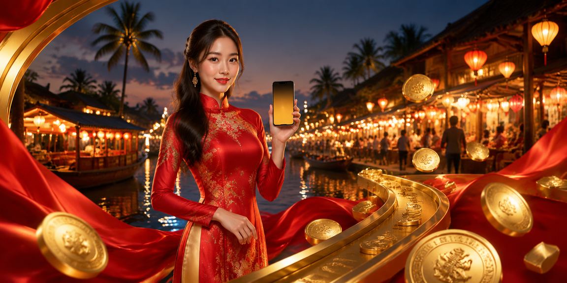 Người dùng VIP tại Phú Quốc mặc áo dài nhận thưởng và trải nghiệm nền tảng casino cao cấp